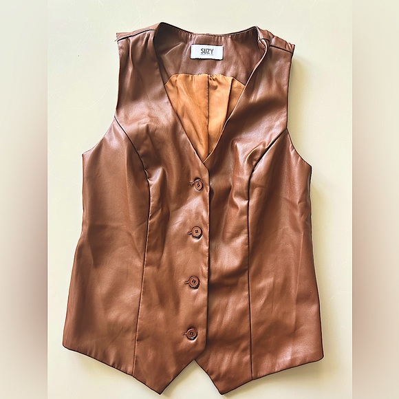 NWOT Faux Leather Brown Vest | Size Medium - Picture 4 of 5
